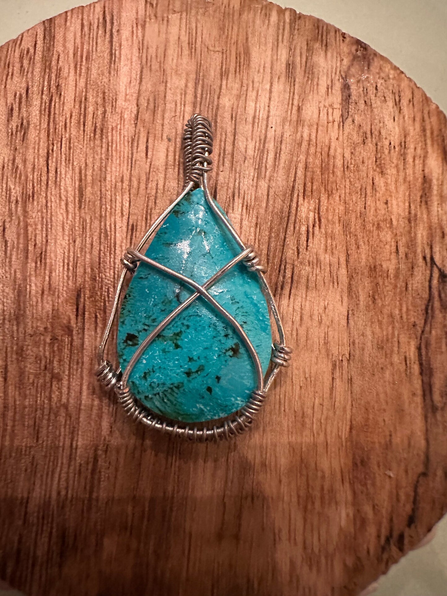 Blue Chrysocolla Wire Wrapped Necklace